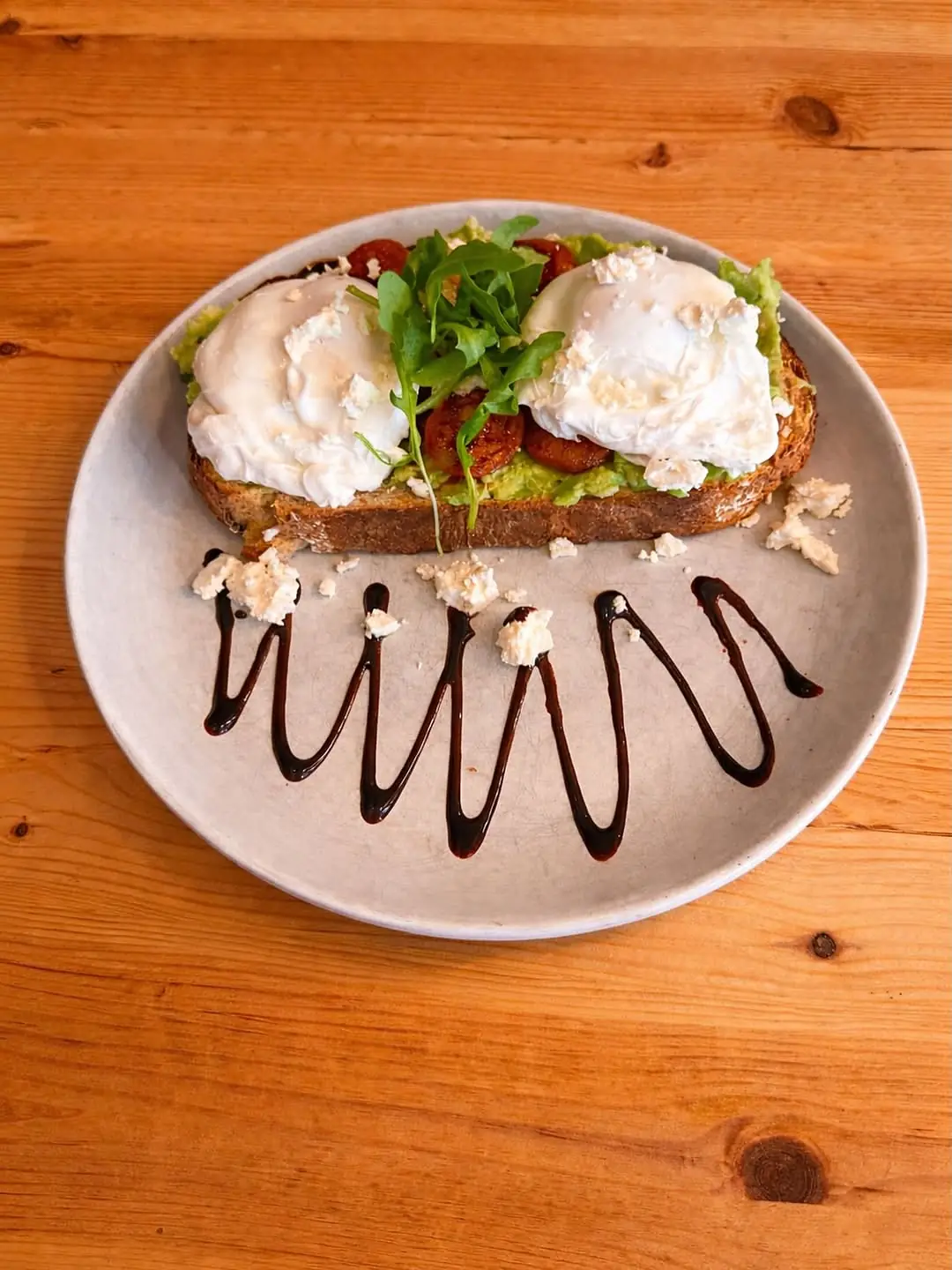 Poached eggs on avocado sourdough